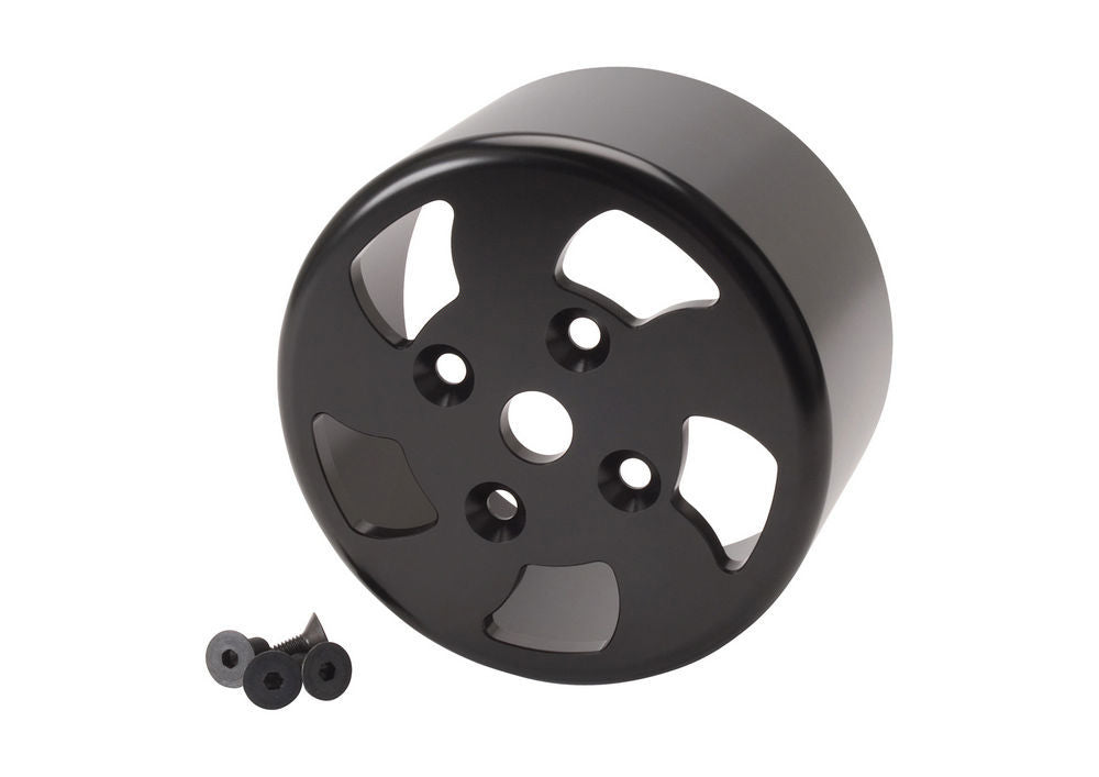 Water Pump Pulley - Serpentine - Smooth - 5.72 in Diameter - Aluminum - Black Anodized - GM LS-Series - Each