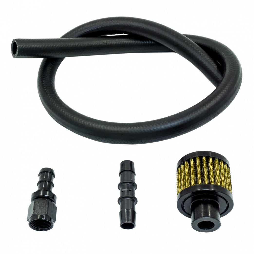 Breather - Clamp-On - Round - 5/8 in OD Tube - Fittings / Hose Included - Reusable - Rubber - Black - Kit
