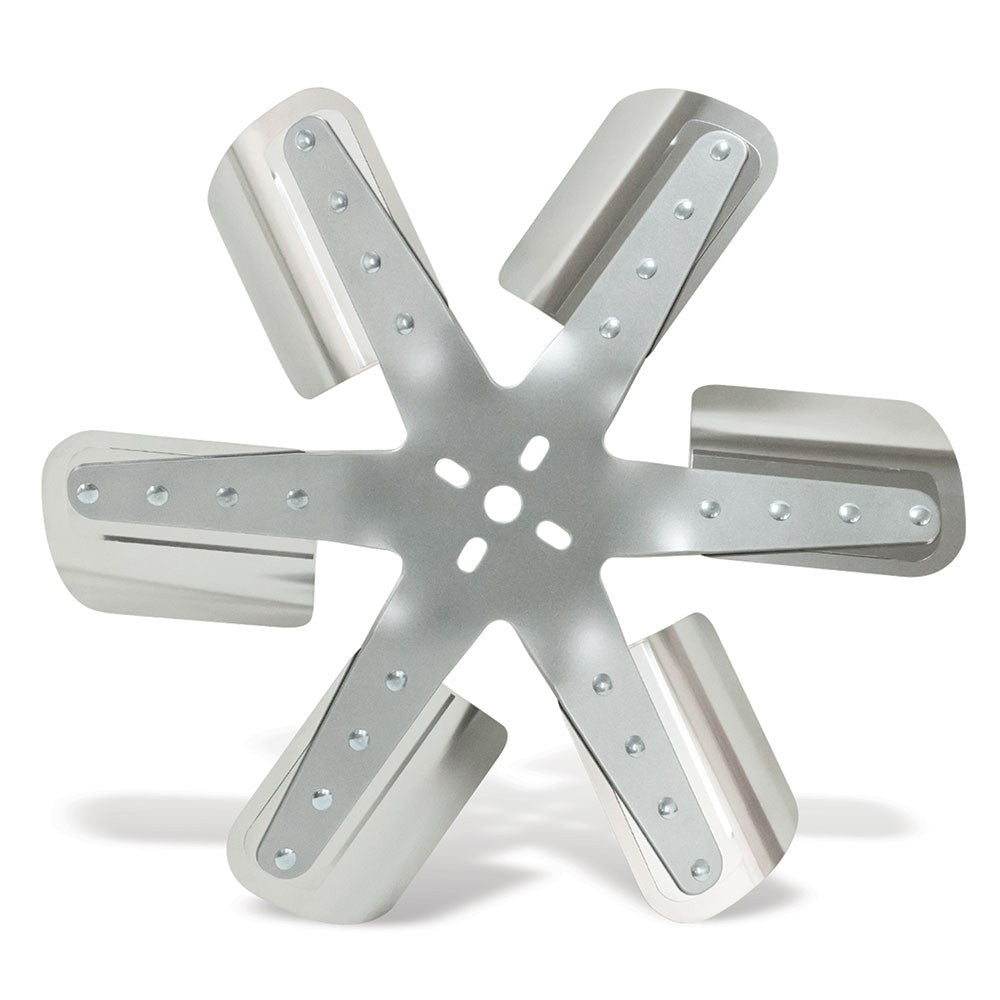 Mechanical Cooling Fan - Flex Fan - 16 in Fan - 6 Blade - 5/8 in Pilot - 1-3/4 to 2-1/2 in Bolt Pattern - Steel Hub / Stainless Blades - Silver / Natural - Each