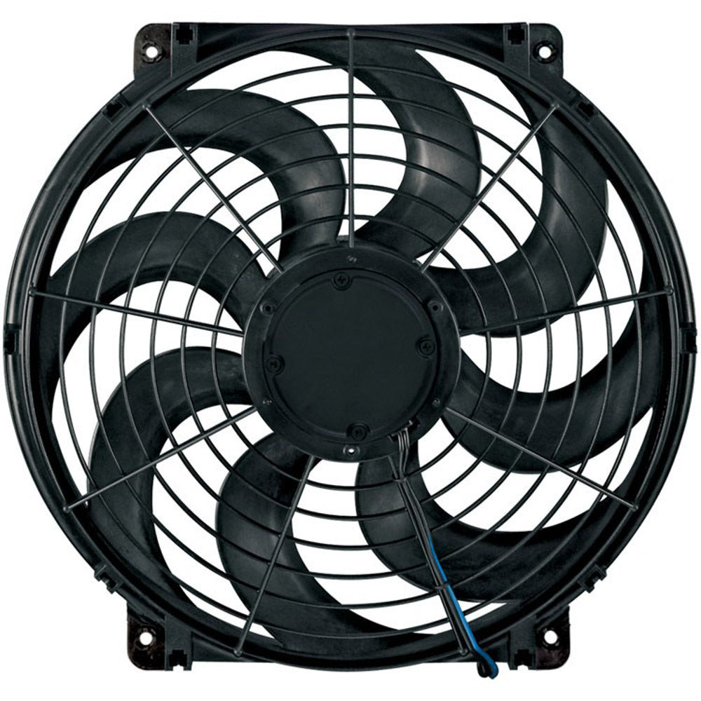 Electric Cooling Fan - S-Blade - 16 in Fan - Push / Pull - 1980 CFM - Curved Blade - 12V - 15-3/4 x 16-5/8 in - 4 in Thick - Plastic - Each