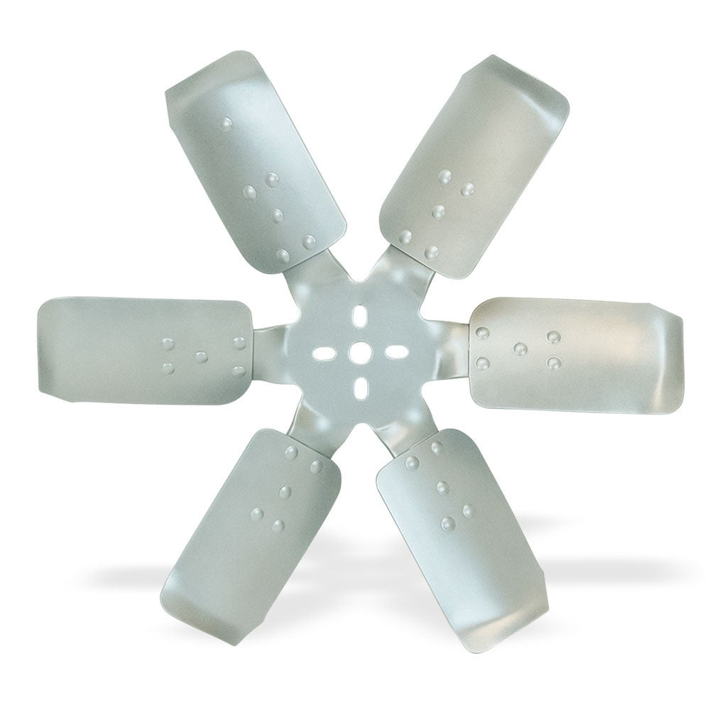 Mechanical Cooling Fan - Race fan - 19 in Fan - 6 Blade - 5/8 in Pilot - 1-3/4 to 2-1/2 in Bolt Pattern - Steel - Silver Paint - Each
