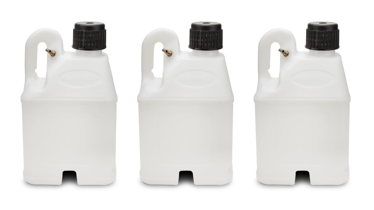Utility Jug - Stackable - 5 gal - 11 x 11.25 x 18.5 in Tall - O-Ring Seal Cap - Petcock Vent - Square - Plastic - White - Set of 3