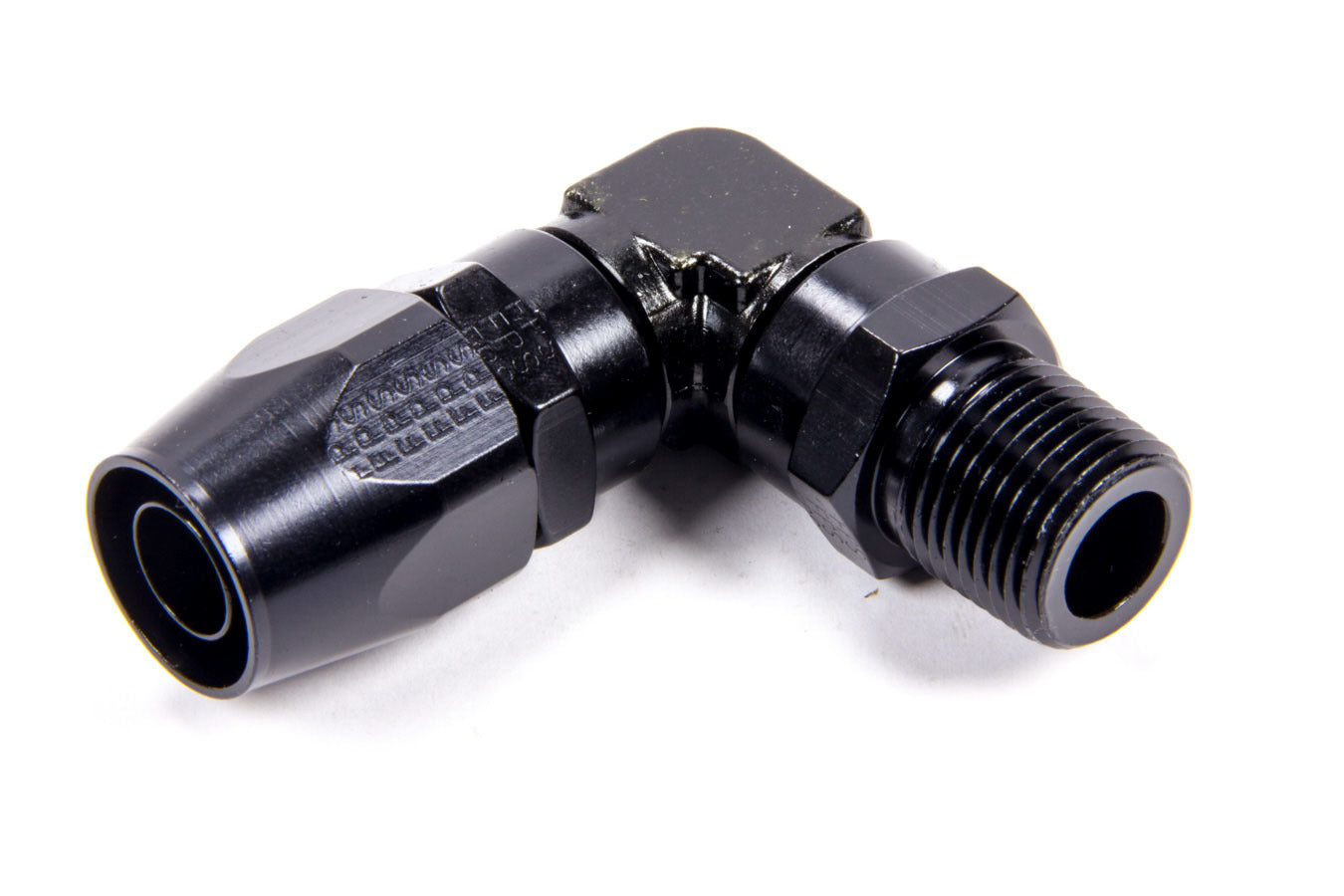 Fitting - Hose End - 3000 Series - 90 Degree - 10 AN Hose to 1/2 in NPT Male - Aluminum - Black Anodized - Each