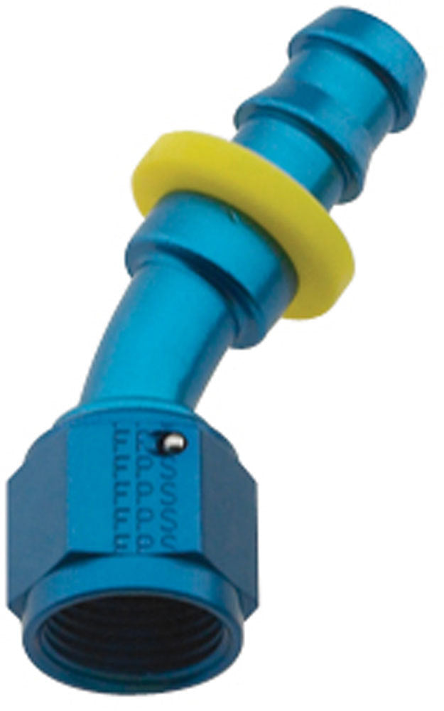 Fitting - Hose End - 8000 Series Push-Lite - 30 Degree - 8 AN Hose Barb to 8 AN Female - Aluminum - Blue Anodized - Each