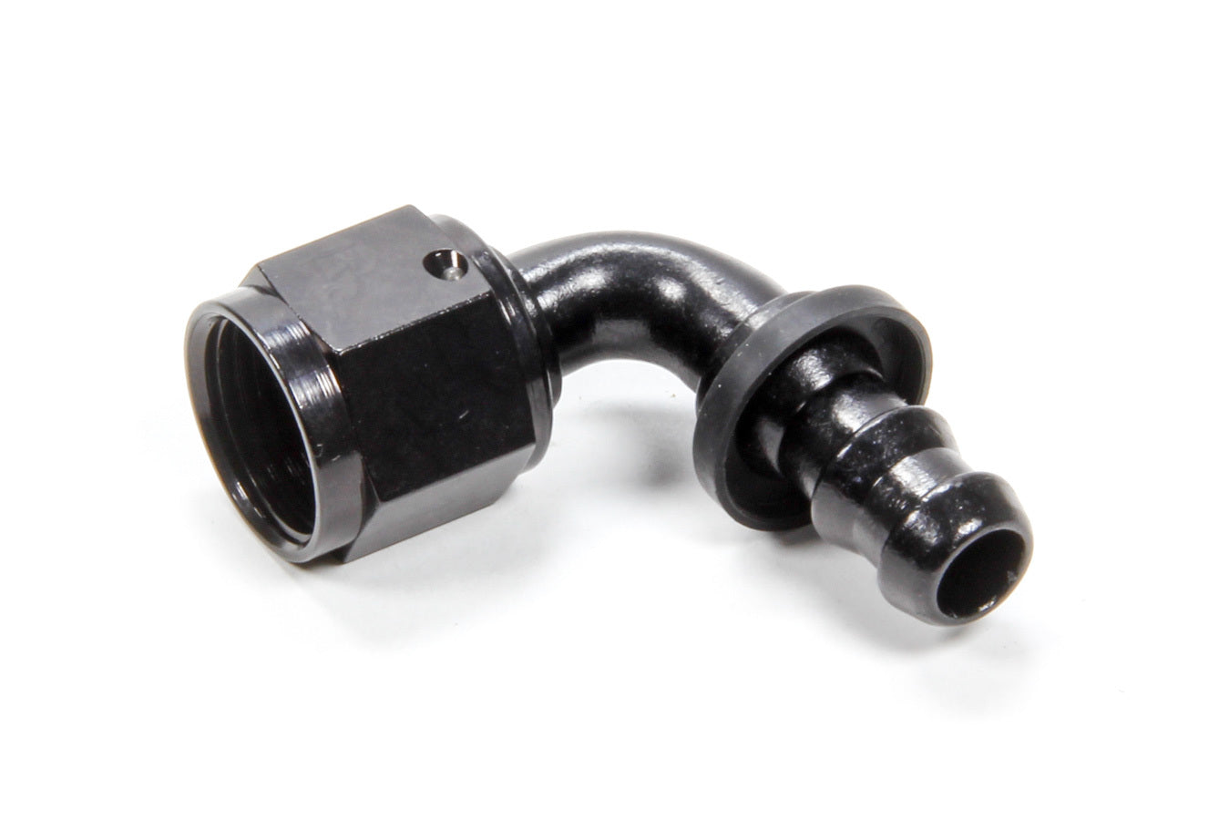 Fitting - Hose End - 8000 Series Push-Lite - 90 Degree - 8 AN Hose Barb to 10 AN Female - Aluminum - Black Anodized - Each