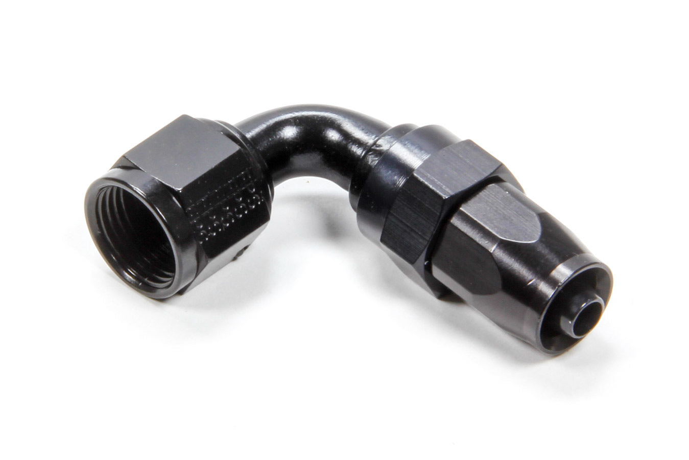 Fitting - Hose End - 2000 Series Pro-Flow - 90 Degree - 6 AN Hose to 8 AN Female - Aluminum - Black Anodized - Each