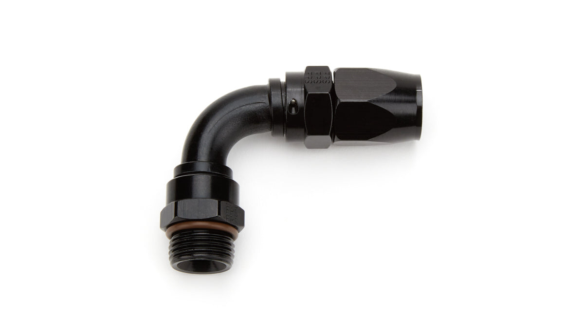 Fitting - Hose End - 2000 Series Pro-Flow - 90 Degree - 10 AN Hose to 10 AN Male O-Ring - Swivel - Aluminum - Black Anodized - Each
