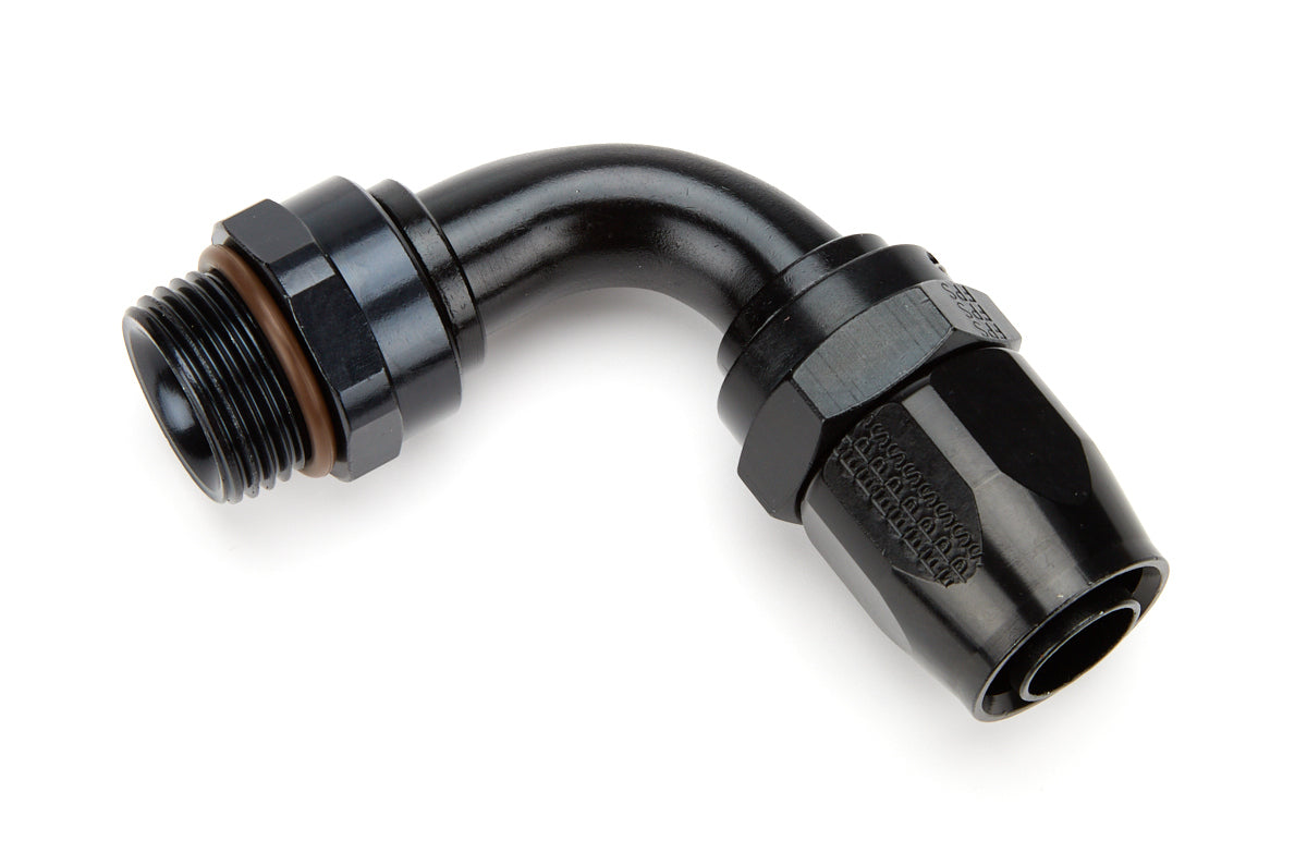 Fitting - Hose End - Direct Fit - 90 Degree - 12 AN Male O-Ring to 12 AN Female Swivel - Aluminum - Black Anodized - Each