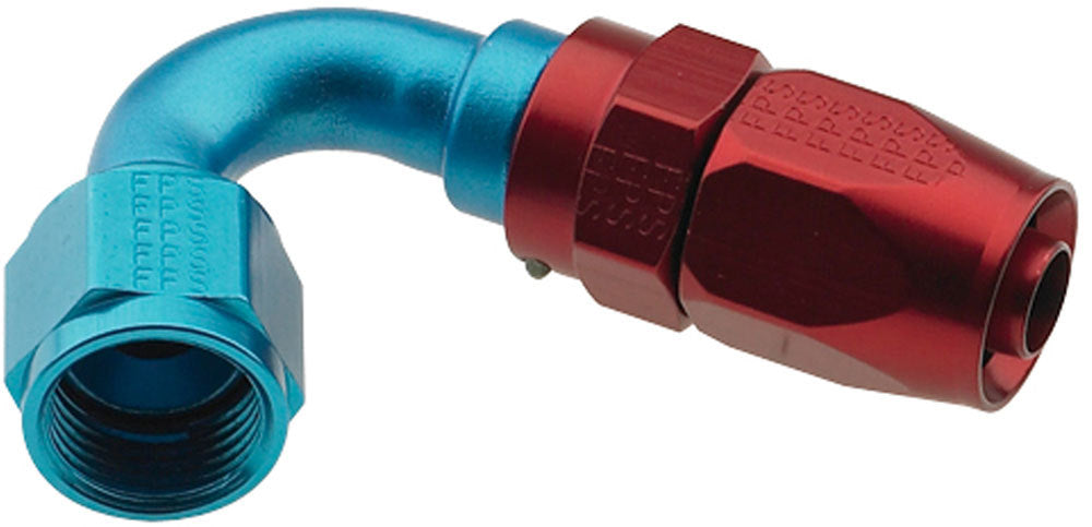 Fitting - Hose End - 2000 Series Pro-Flow - 120 Degree - 6 AN Hose to 6 AN Female - Swivel - Aluminum - Blue / Red Anodized - Each