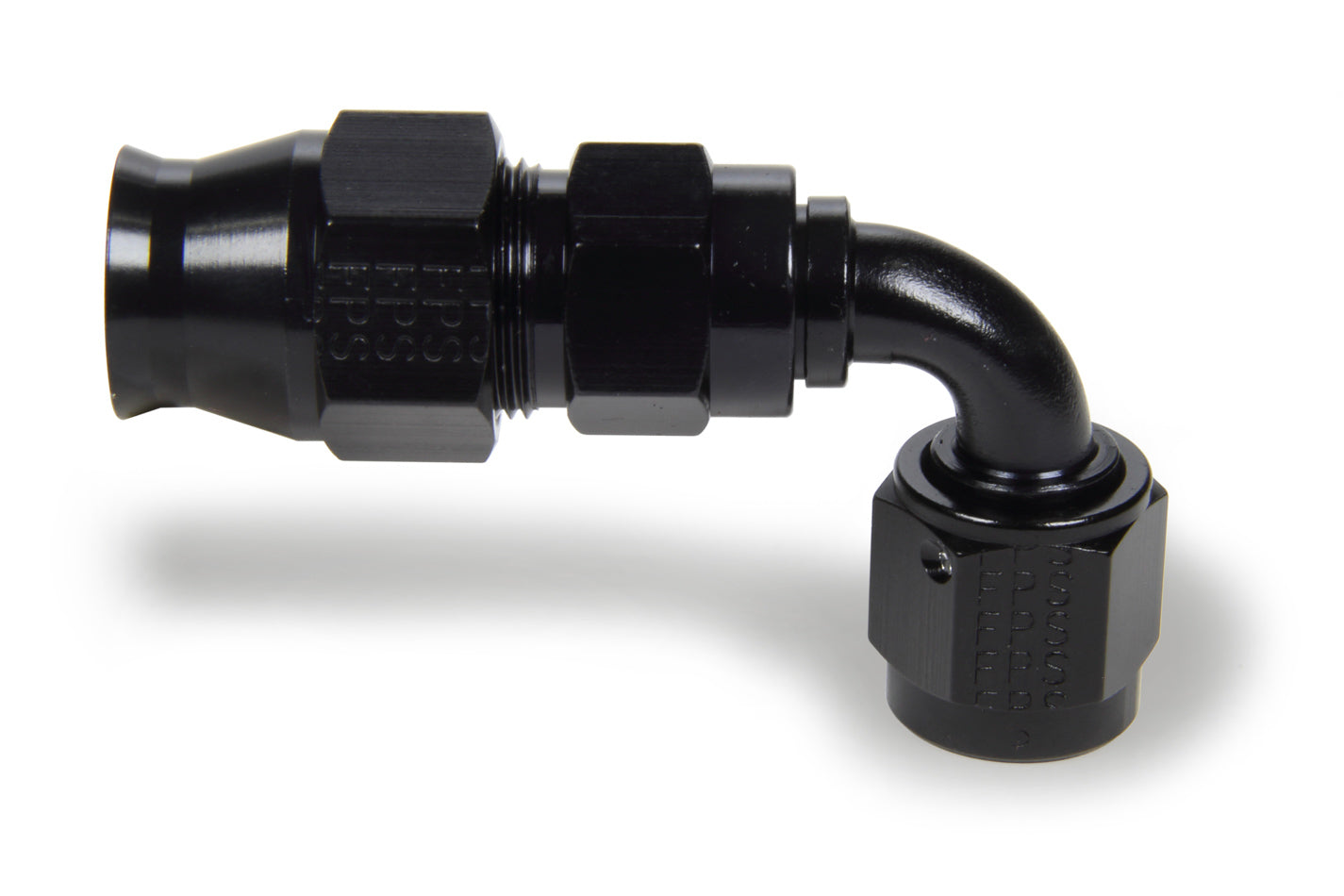 Fitting - Hose End - Race-Rite - PTFE Hose - 90 Degree - 6 AN Hose to 6 AN Female - Swivel - Aluminum - Black Anodized - Each
