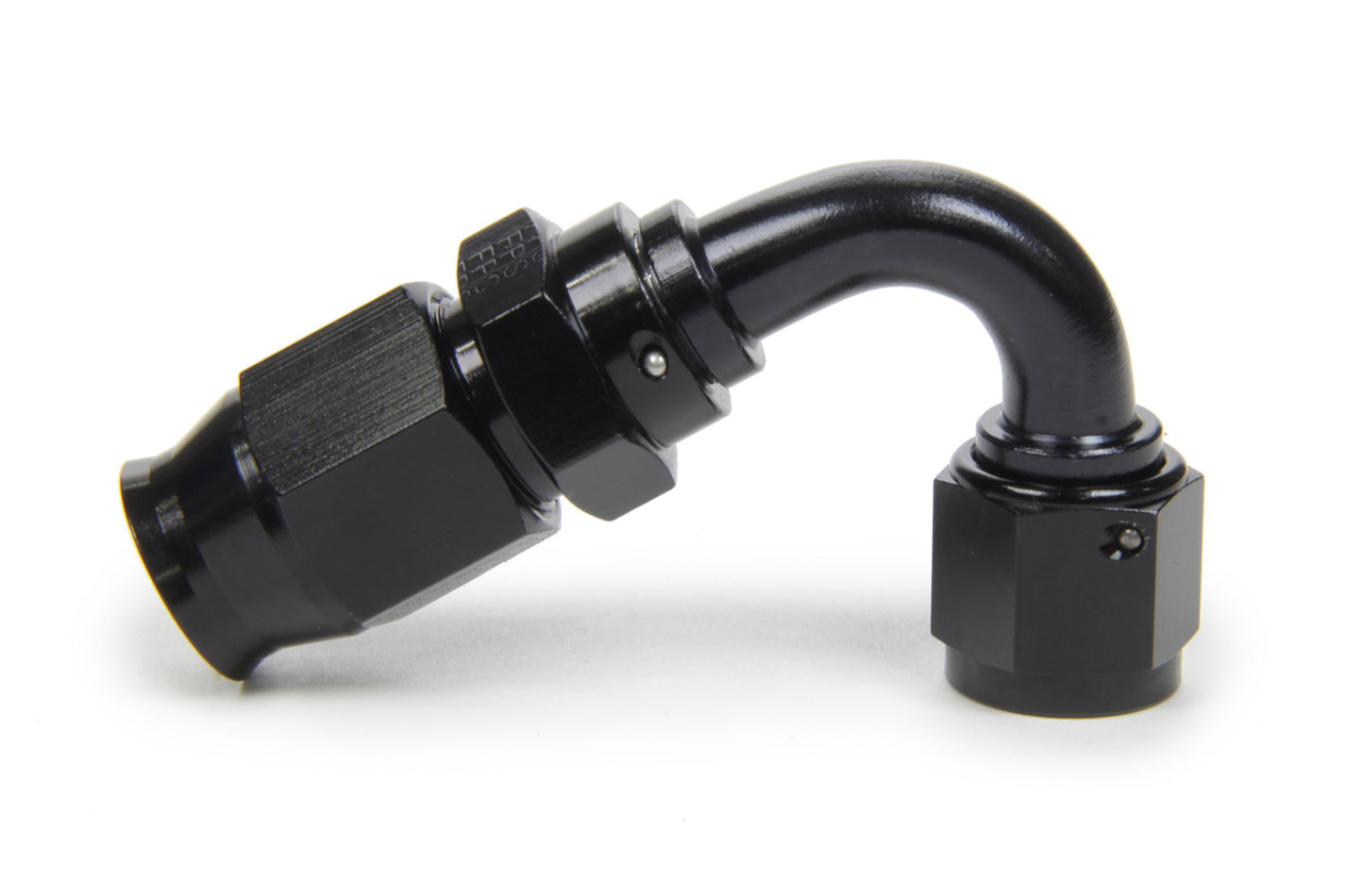 Fitting - Hose End - Race-Rite - PTFE Hose - 120 Degree - 10 AN Hose to 10 AN Female - Swivel - Aluminum - Black Anodized - Each