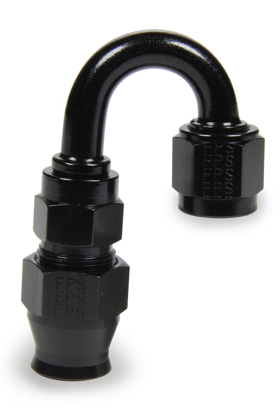 Fitting - Hose End - Race-Rite - PTFE Hose - 180 Degree - 8 AN Hose to 8 AN Female - Swivel - Aluminum - Black Anodized - Each