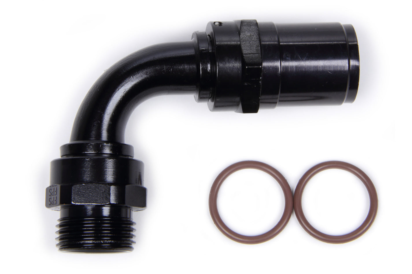 Fitting - Hose End - Race-Rite - Crimp-On - 90 Degree - 12 AN Hose Crimp to 1-1/16-12 in Male O-Ring - Aluminum - Black Anodized - Each
