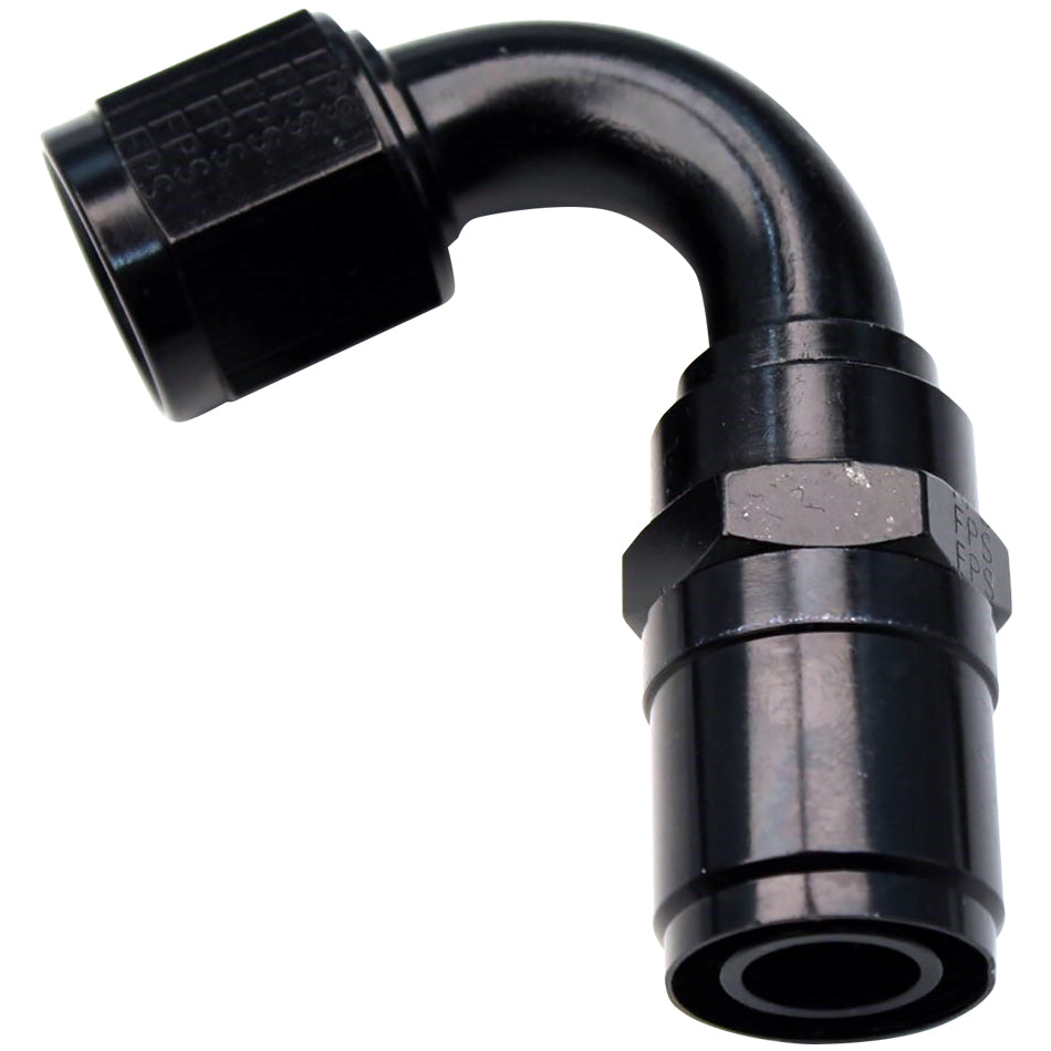 Fitting - Hose End - Crimp-On - 120 Degree - 10 AN Hose Crimp to 10 AN Female - Aluminum - Black Anodized - Each