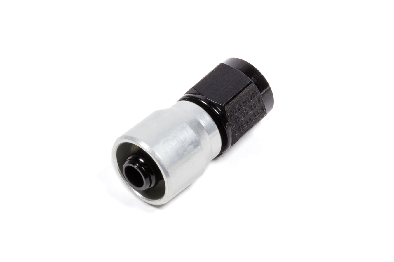 Fitting - Hose End - Sport-Crimp - Straight - 6 AN Hose Barb to 6 AN Female - Swivel - Black / Clear Anodized - Each