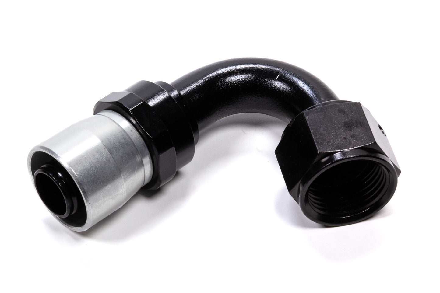 Fitting - Hose End - Sport-Crimp - 120 Degree - 16 AN Hose to 16 AN Female - Aluminum - Black / Silver Anodized - Each