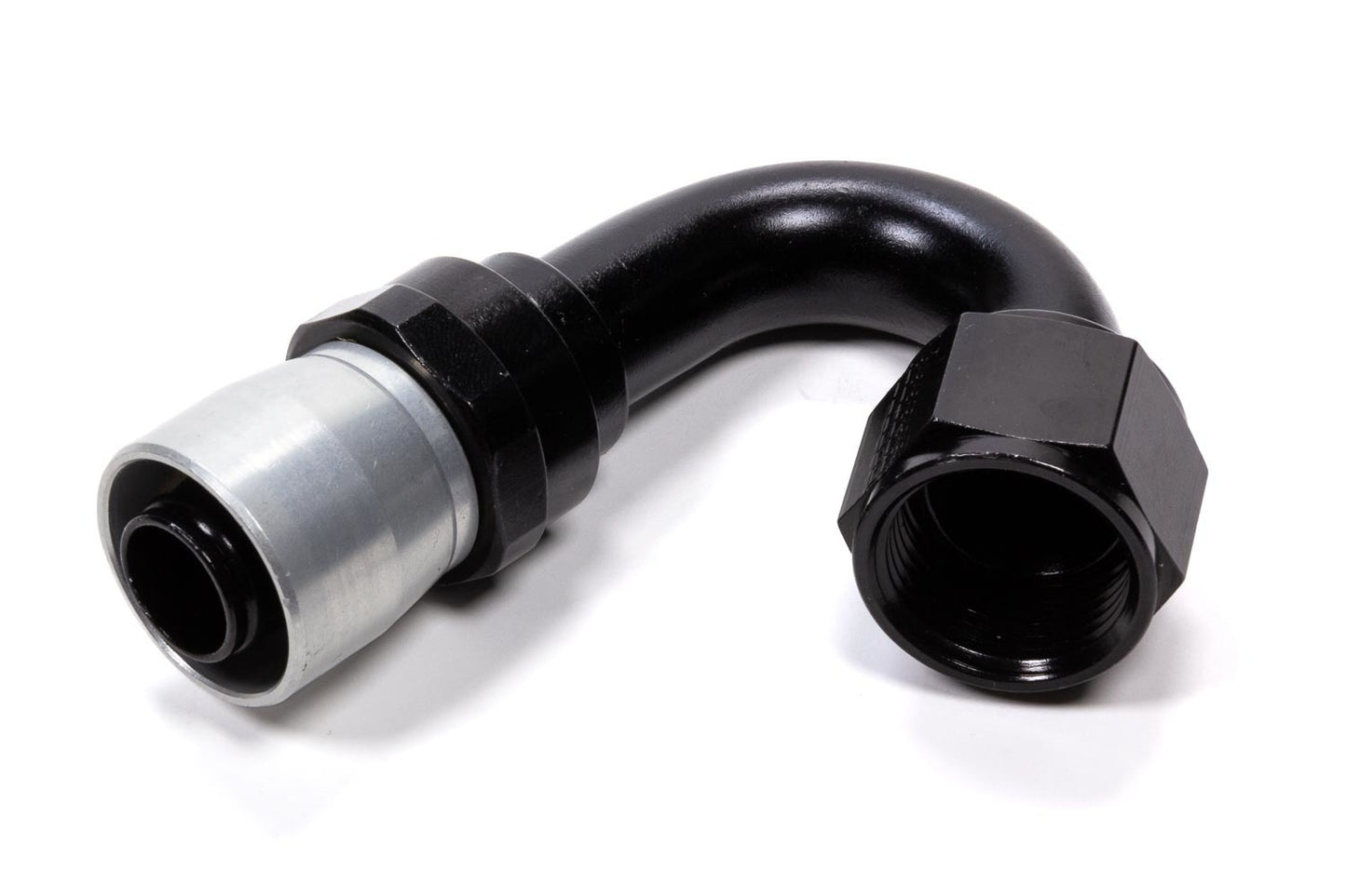 Fitting - Hose End - Sport-Crimp - 150 Degree - 16 AN Hose to 16 AN Female - Aluminum - Black / Silver Anodized - Each