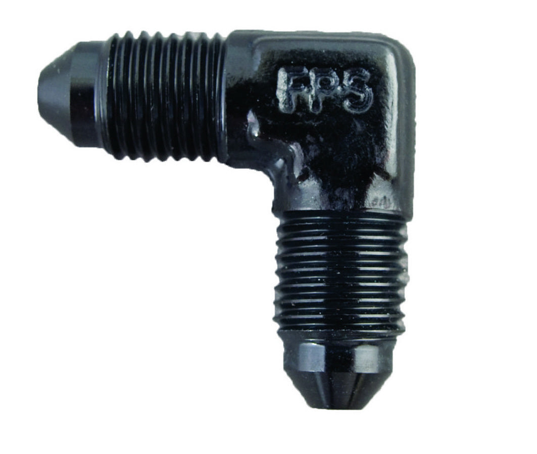 Fitting - Adapter - 90 Degree - 8 AN Male to 8 AN Male - Aluminum - Black Anodized - Each
