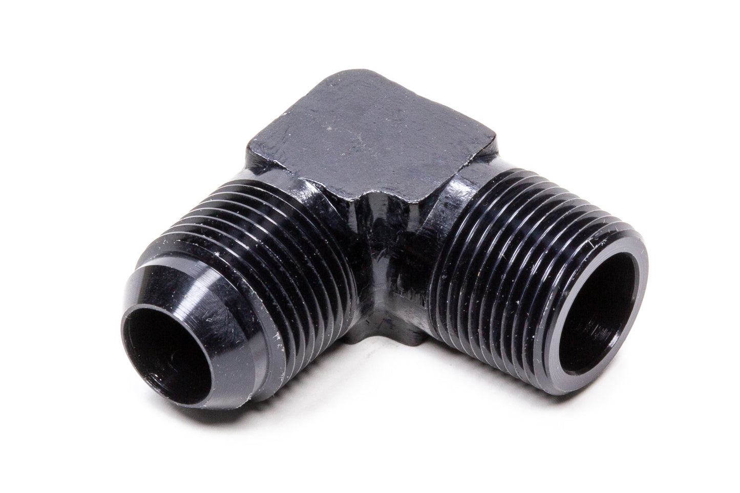 Fitting - Adapter - 90 Degree - 10 AN Male to 1/2 in NPT Male - Aluminum - Black Anodized - Each