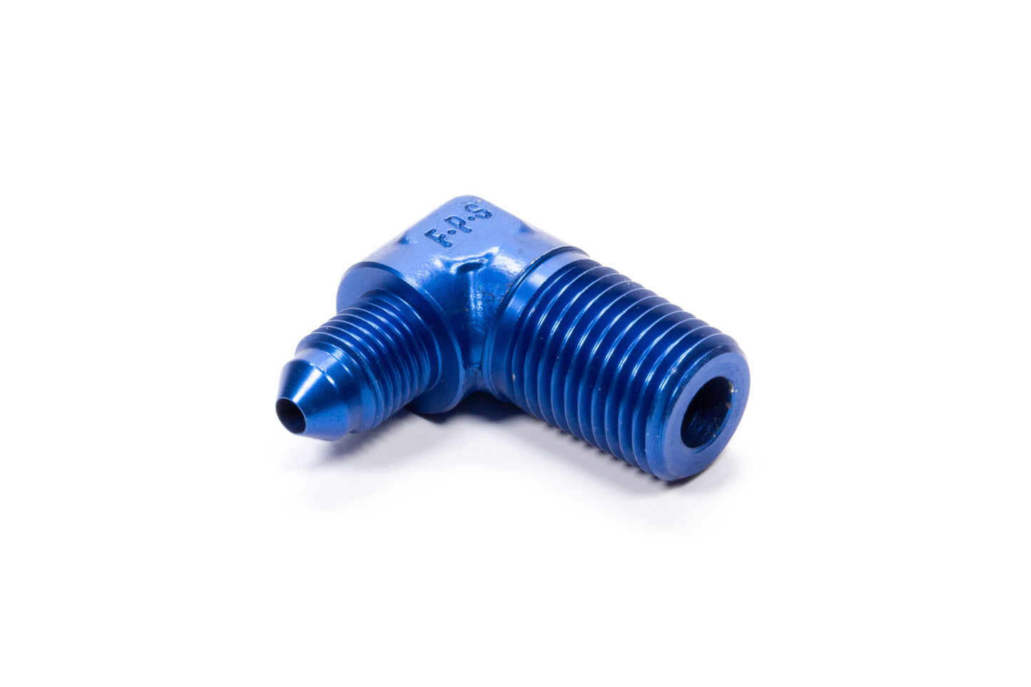 Fitting - Adapter - 90 Degree - 4 AN Male to 3/8 in NPT Male - Aluminum - Blue Anodized - Each