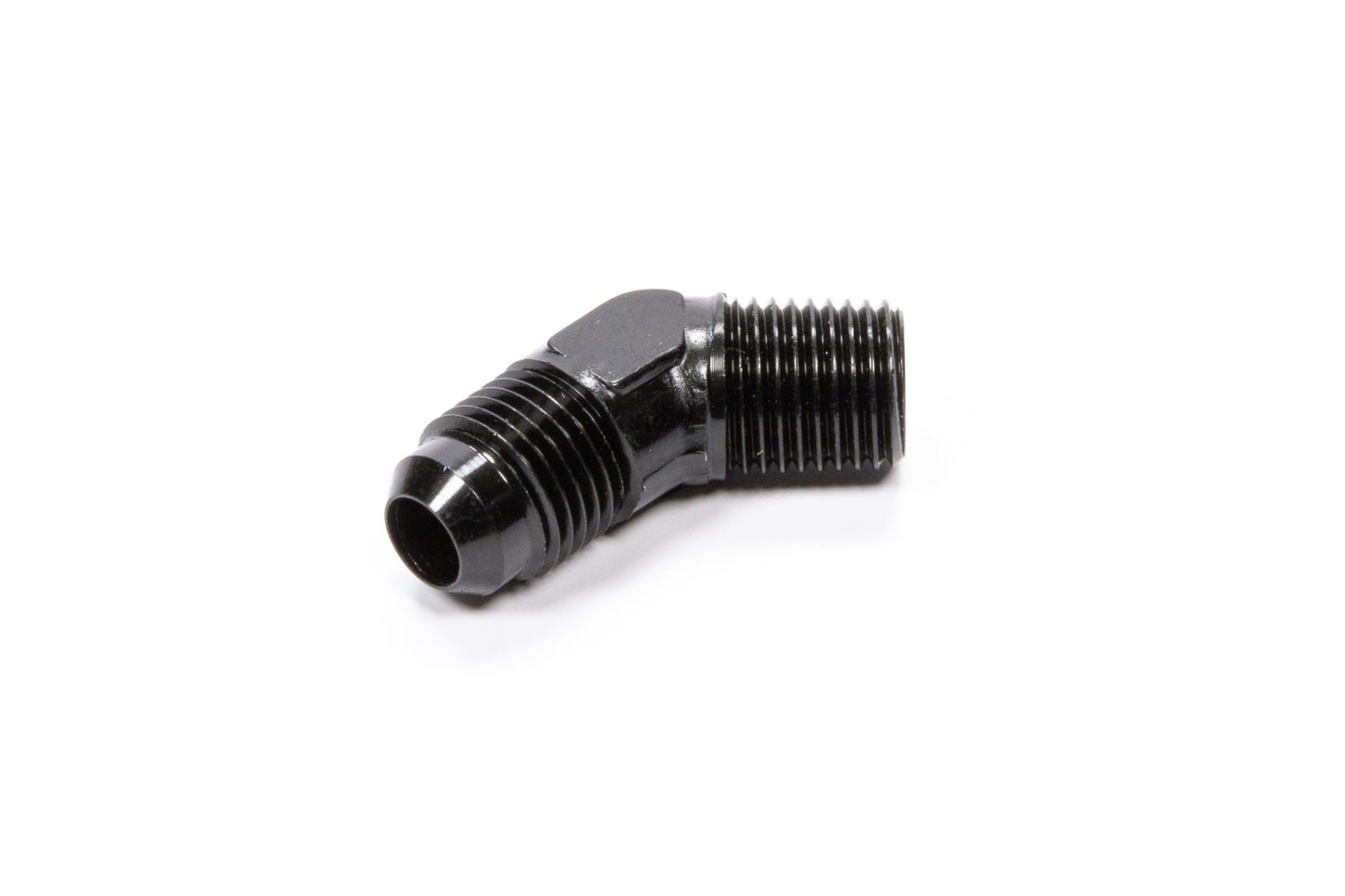 Fitting - Adapter - 45 Degree - 8 AN Male to 1/4 in NPT Male - Aluminum - Black Anodized - Each