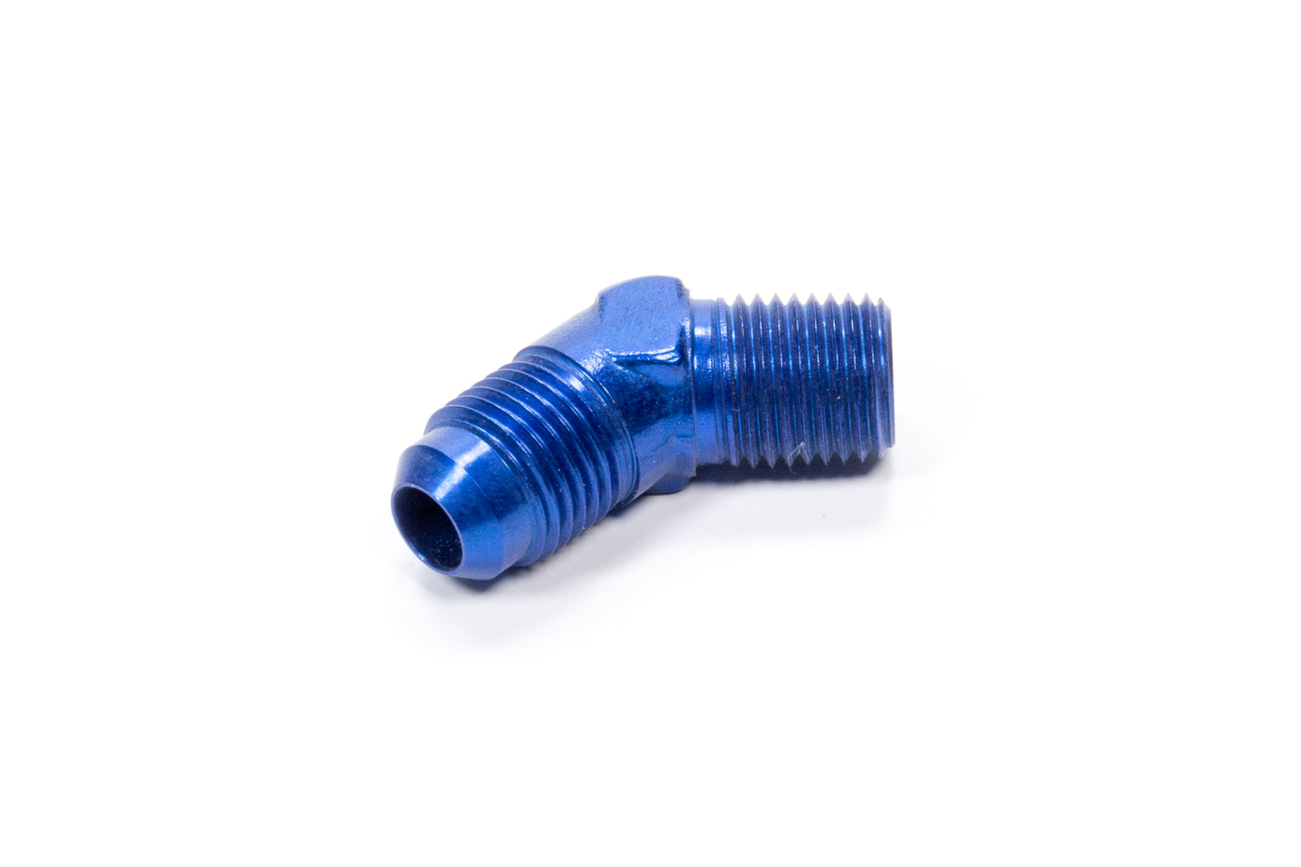 Fitting - Adapter - 45 Degree - 8 AN Male to 1/4 in NPT Male - Aluminum - Blue Anodized - Each