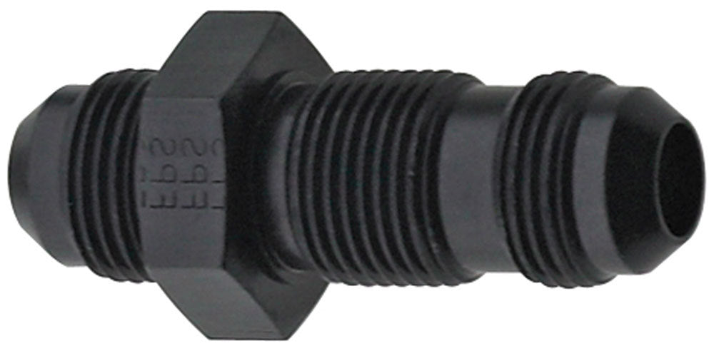 Fitting - Bulkhead - Straight - 8 AN Male to 8 AN Male Bulkhead - Aluminum - Black Anodized - Each