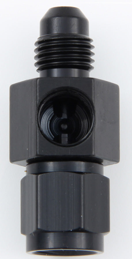 Fitting - Gauge Adapter - Straight - 4 AN Female to 4 AN Male - 1/8 in NPT Gauge Port - Aluminum - Black Anodized - Each