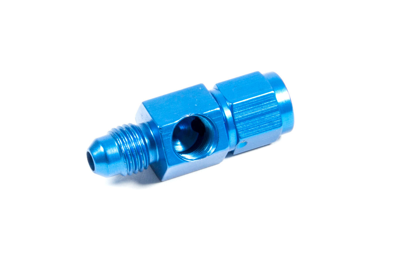 Fitting - Gauge Adapter - Straight - 4 AN Female to 4 AN Male - 1/8 in NPT Gauge Port - Aluminum - Blue Anodized - Each