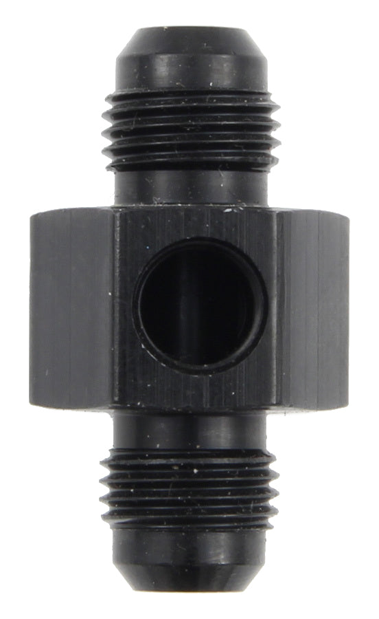 Fitting - Gauge Adapter - Straight - 6 AN Male to 6 AN Male - 1/8 in NPT Gauge Port - Aluminum - Black Anodized - Each