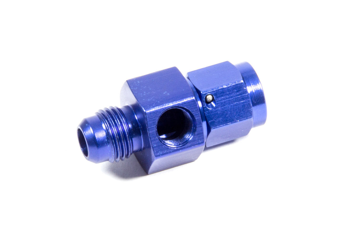 Fitting - Gauge Adapter - Straight - 6 AN Female to 6 AN Male - 1/8 in NPT Gauge Port - Aluminum - Blue Anodized - Each