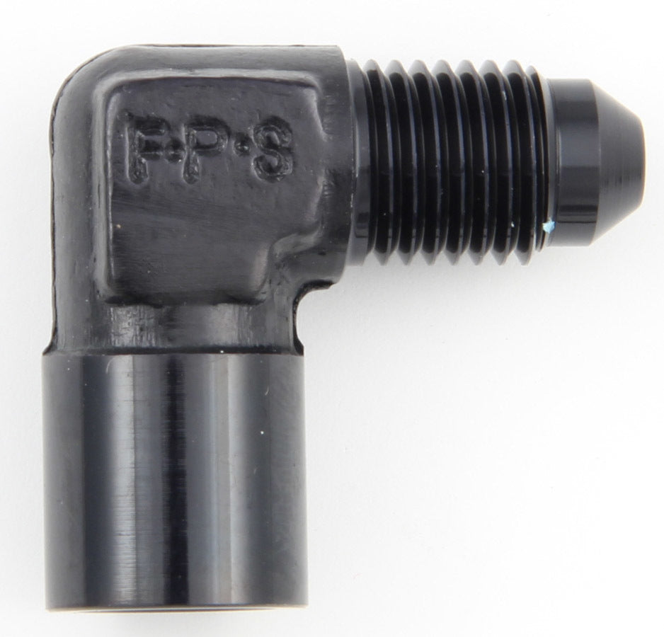 Fitting - Adapter - 90 Degree - 1/8 in NPT Female to 3 AN Male - Aluminum - Black Anodized - Each