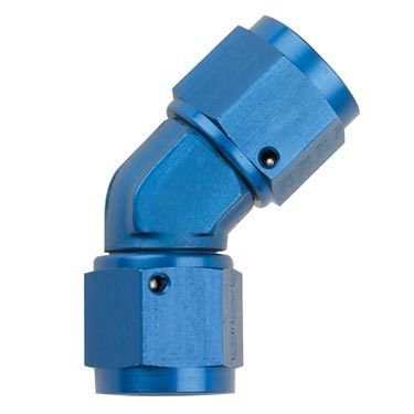 Fitting - Adapter - 45 Degree - 8 AN Female to 8 AN Female - Swivel - Aluminum - Blue Anodized - Each