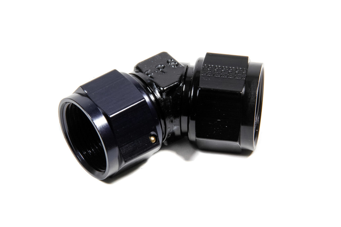 Fitting - Adapter - 45 Degree - 12 AN Female Swivel to 12 AN Female Swivel - Aluminum - Black Anodized - Each
