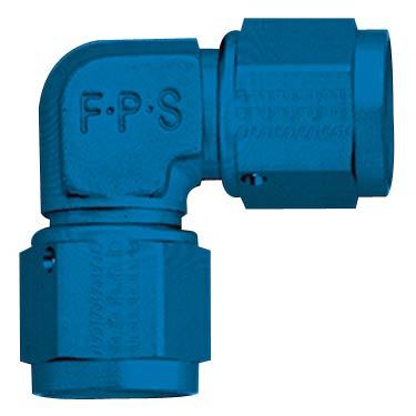Fitting - Adapter - 90 Degree - 8 AN Female Swivel to 8 AN Female Swivel - Aluminum - Blue Anodized - Each