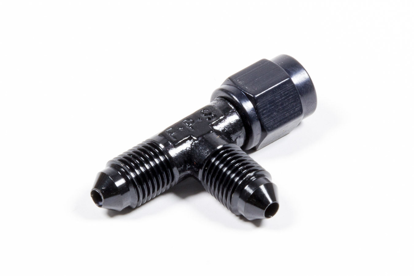 Fitting - Adapter Tee - 3 AN Female Swivel x 3 AN Male x 3 AN Male - Aluminum - Black Anodized - Each