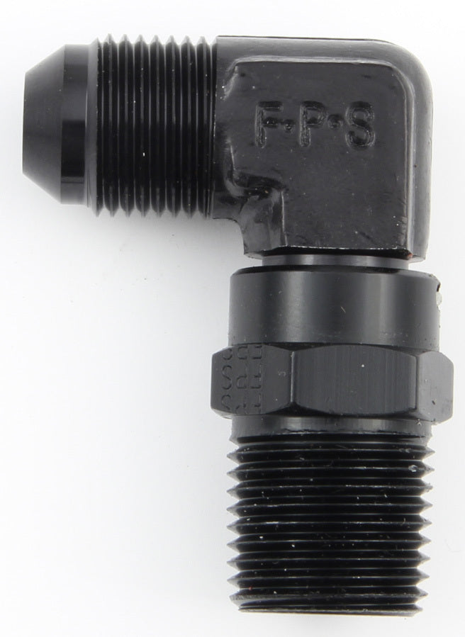 Fitting - Adapter - 90 Degree - 4 AN Male to 1/4 in NPT Male - Swivel - Aluminum - Black Anodized - Each