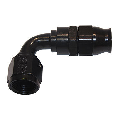 Fitting - Hose End - Real Street - PTFE Hose - 90 Degree - 12 AN Hose to 12 AN Female - Aluminum - Black Anodized - Each