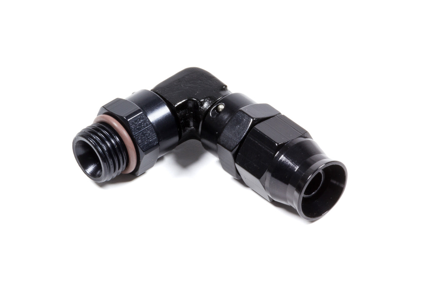 Fitting - Hose End - Real Street - PTFE Hose - 90 Degree - 6 AN Hose to 6 AN Male O-Ring - Aluminum - Black Anodized - Each