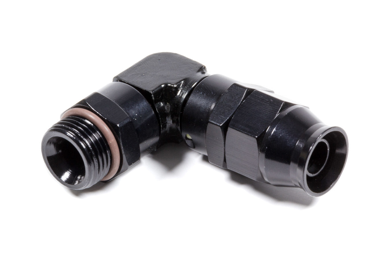 Fitting - Hose End - Real Street - PTFE Hose - 90 Degree - 8 AN Hose to 8 AN Male O-Ring - Aluminum - Black Anodized - Each