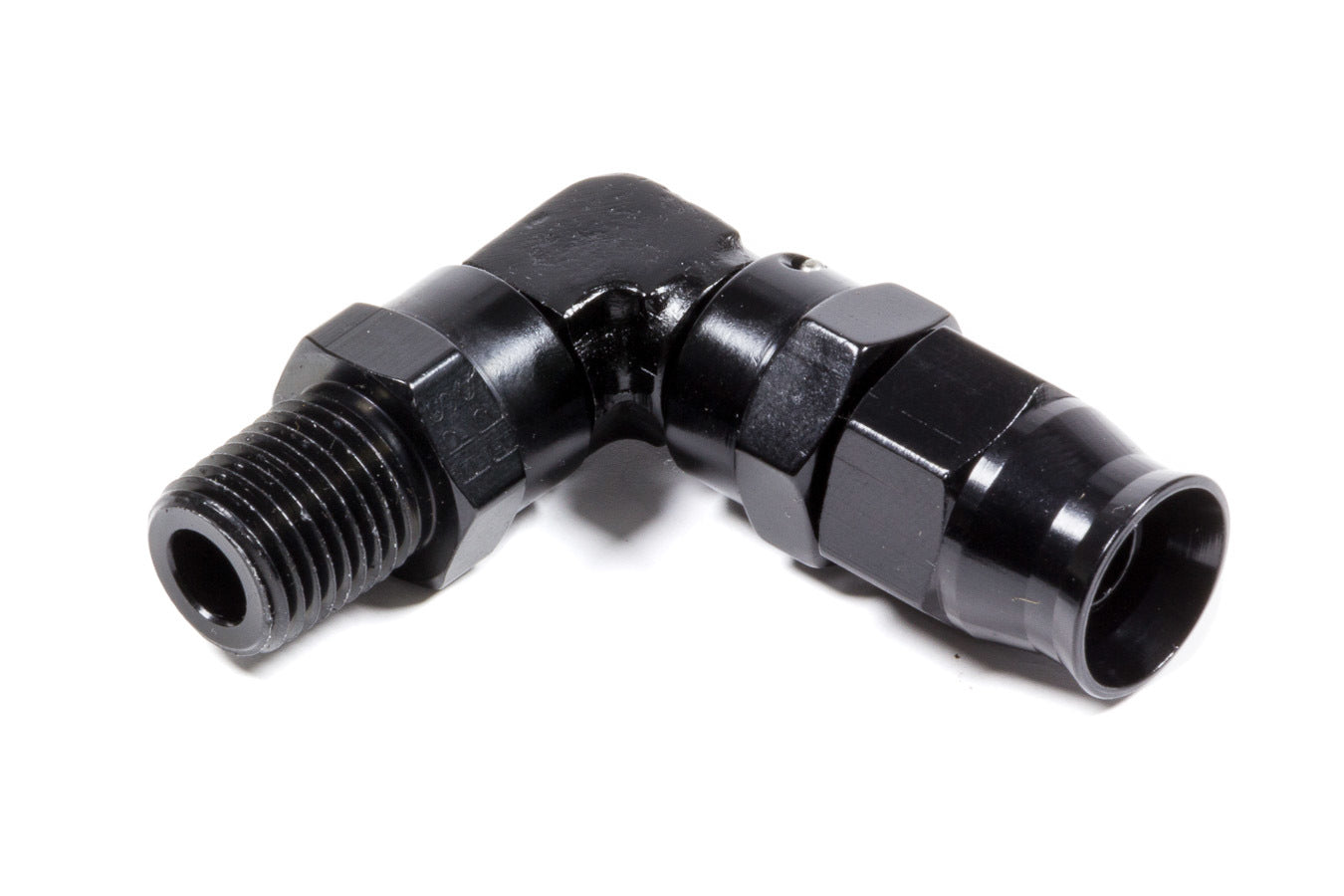 Fitting - Hose End - Real Street - PTFE Hose - 90 Degree - 6 AN Hose to 1/4 in NPT Male O-Ring - Aluminum - Black Anodized - Each