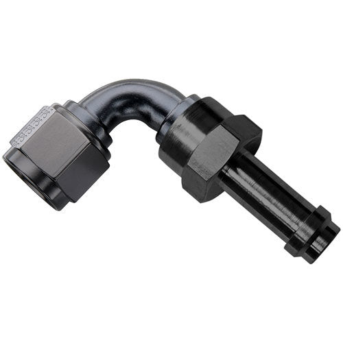 Fitting - Hose End - EZ Street - 90 Degree - 6 AN Hose Barb to 6 AN Female - Aluminum - Black Anodized - Each