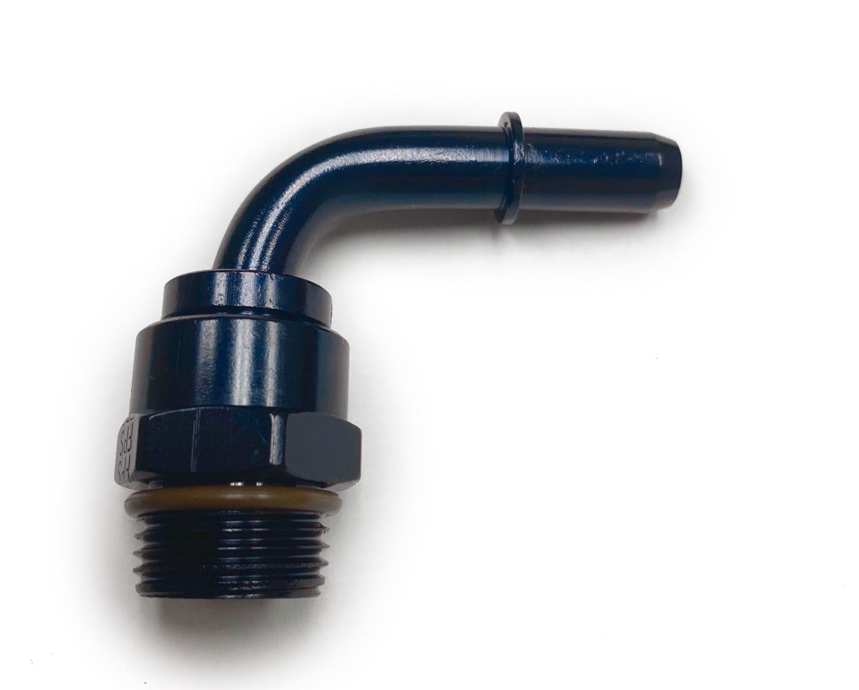Fitting - Adapter - 90 Degree - 8 AN Male O-Ring to 3/8 in Male Quick Disconnect - Aluminum - Black Anodized - Each