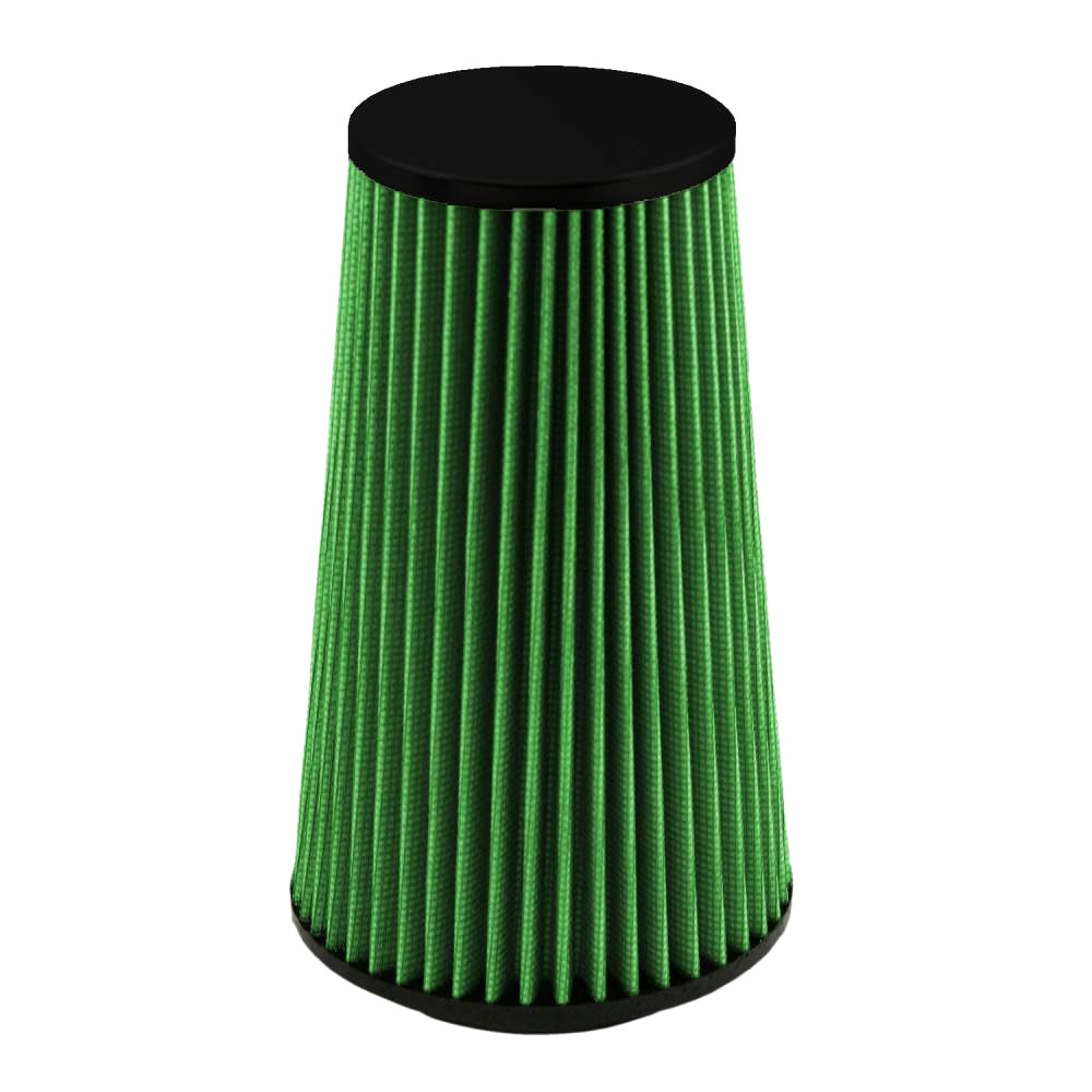Air Filter Element - Clamp-On - Conical - 5.5 in Diameter Base - 4 in Diameter Top - 9 in Tall - 3.5 in Flange - Reusable Cotton - Green - Universal - Each