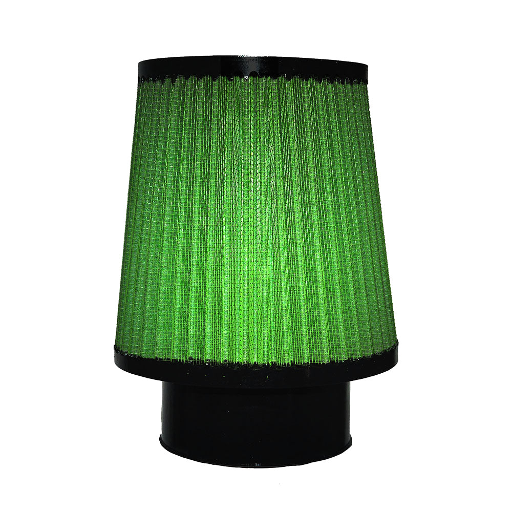 Air Filter Element - Clamp-On - Conical - 6 in Diameter Base - 4.75 in Diameter Top - 6 in Tall - 3.5 in Flange - Reusable Cotton - Green - Universal - Each