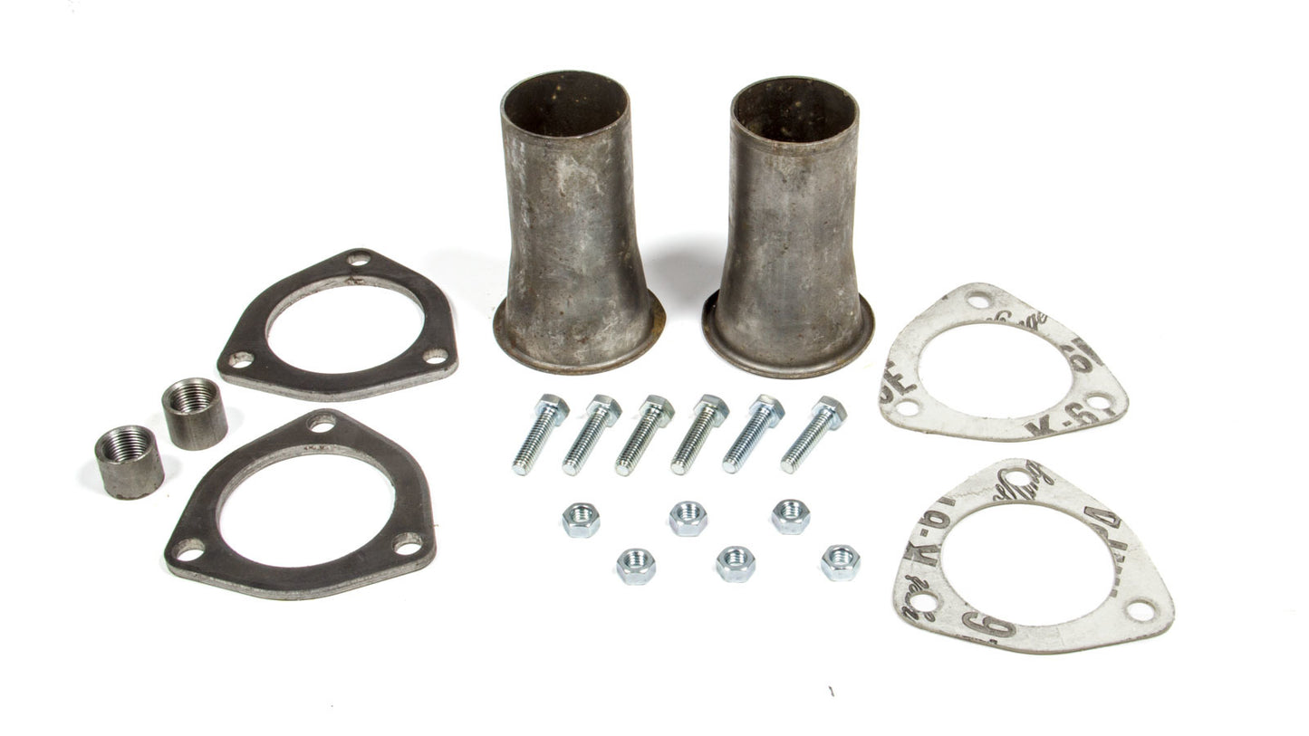 Collector Reducer - Husler Race - 2-1/2 in Inlet to 2 in Outlet - 3-Bolt Flange - Gaskets - Steel - Natural - Pair