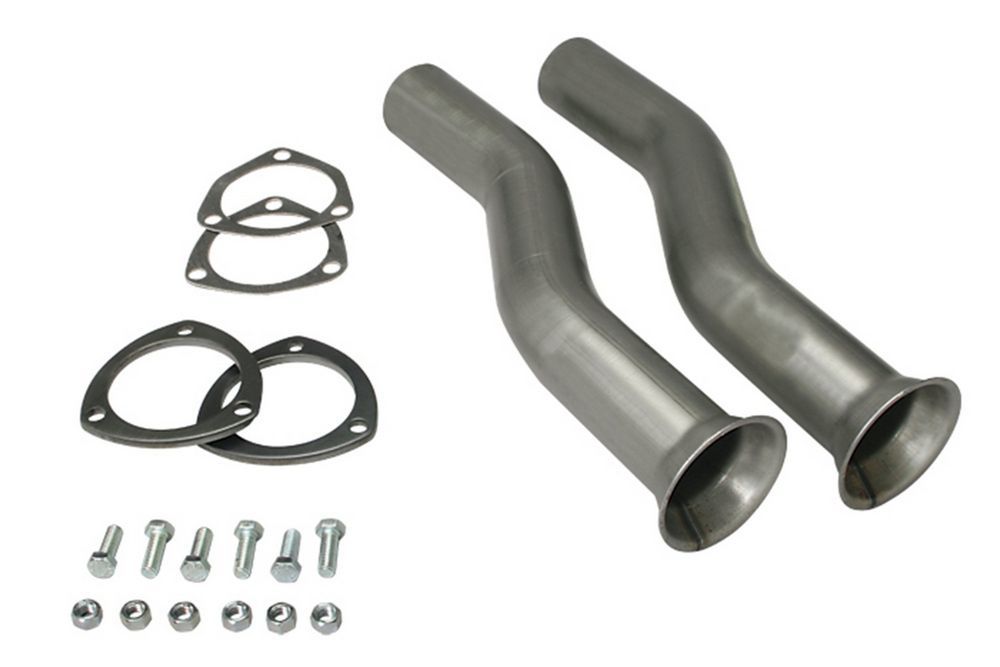 Collector Reducer Extension - X-Tension - Mandrel S-Bend - 3 in 3-Bolt Inlet to 2-1/2 in Outlet - Gaskets / Hardware - Steel - Natural - Pair