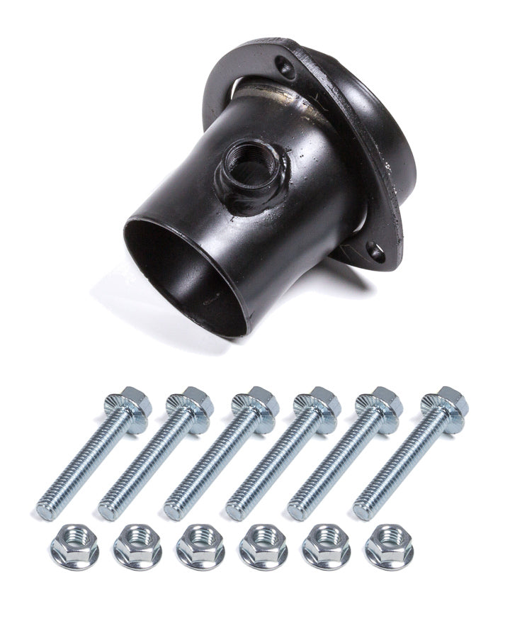 Collector Reducer - 3 in Inlet to 2-1/2 in OD Outlet - 3-Bolt Ball and Socket Flange - Hardware Included - O2 Bung - Steel - Black Paint - Each