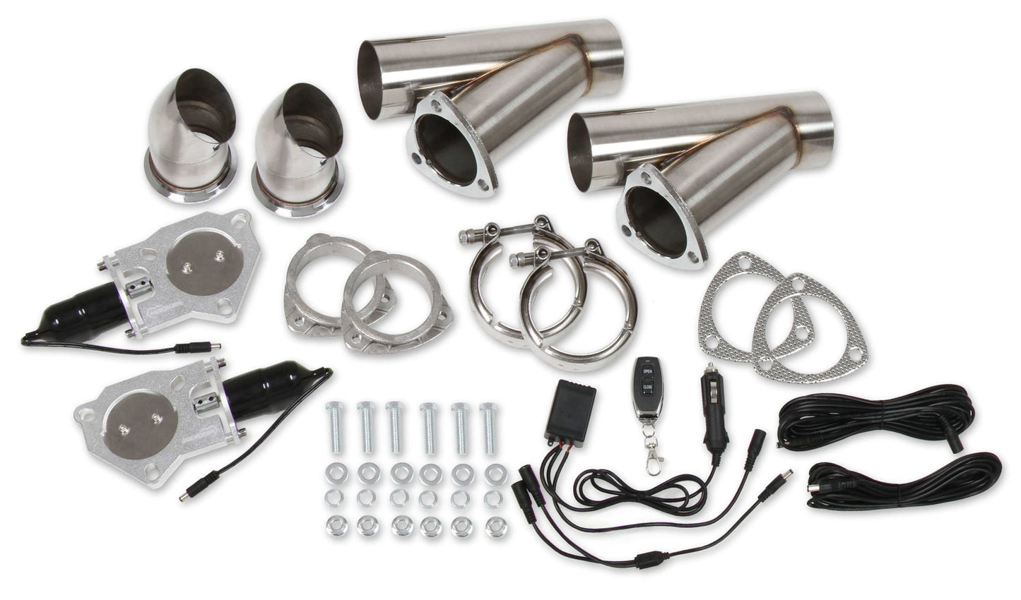 Engine & Accessories Cut-Out - Electric - Bolt-On - Dual - 3 in Pipe Diameter - Hardware / Wire Harness Included - Aluminum - Kit