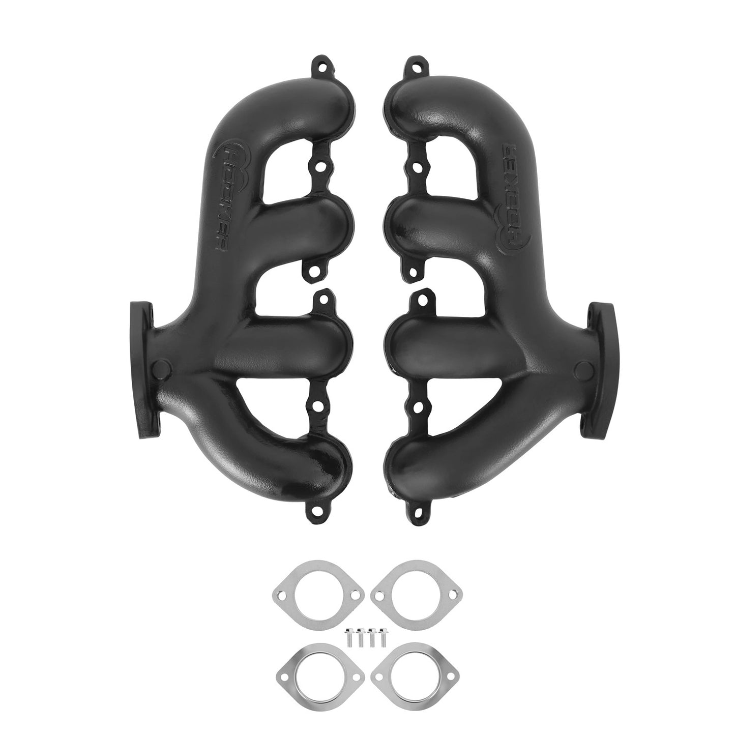 Engine & Accessories Manifold - BlackHeart - Rear Dump - 2-1/2 in Outlet - Cast Iron - Black Ceramic Coated - GM LS-Series - Pair